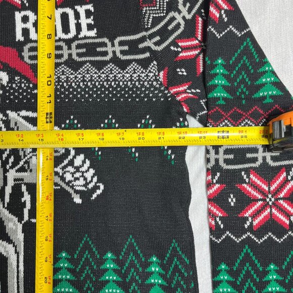 Men Ugly Christmas Sweater Live to Ride - Ride to Live Skeleton on Motorcycle XL - Picture 5 of 9